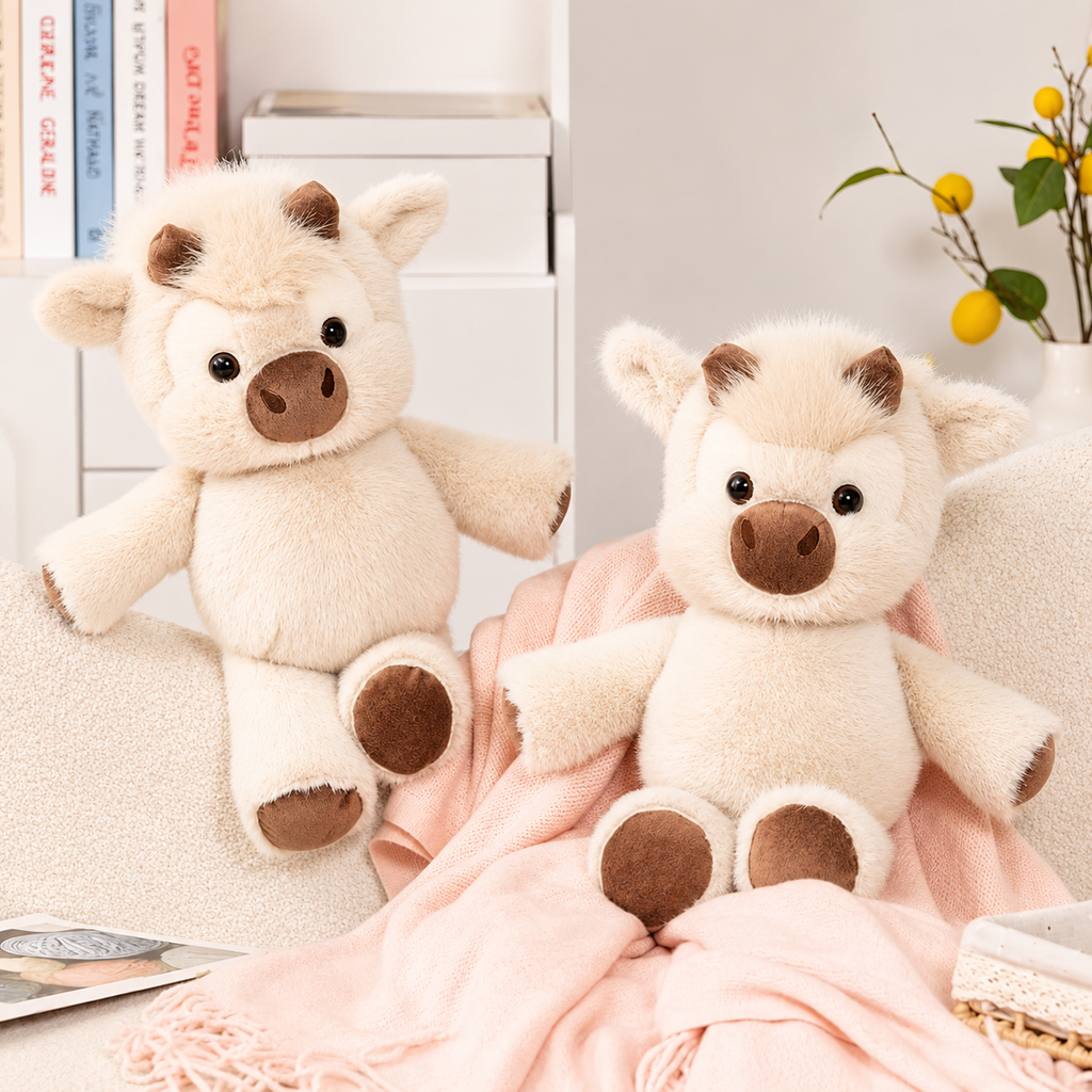 Fluffy White Cow Plush Pillow Toy
