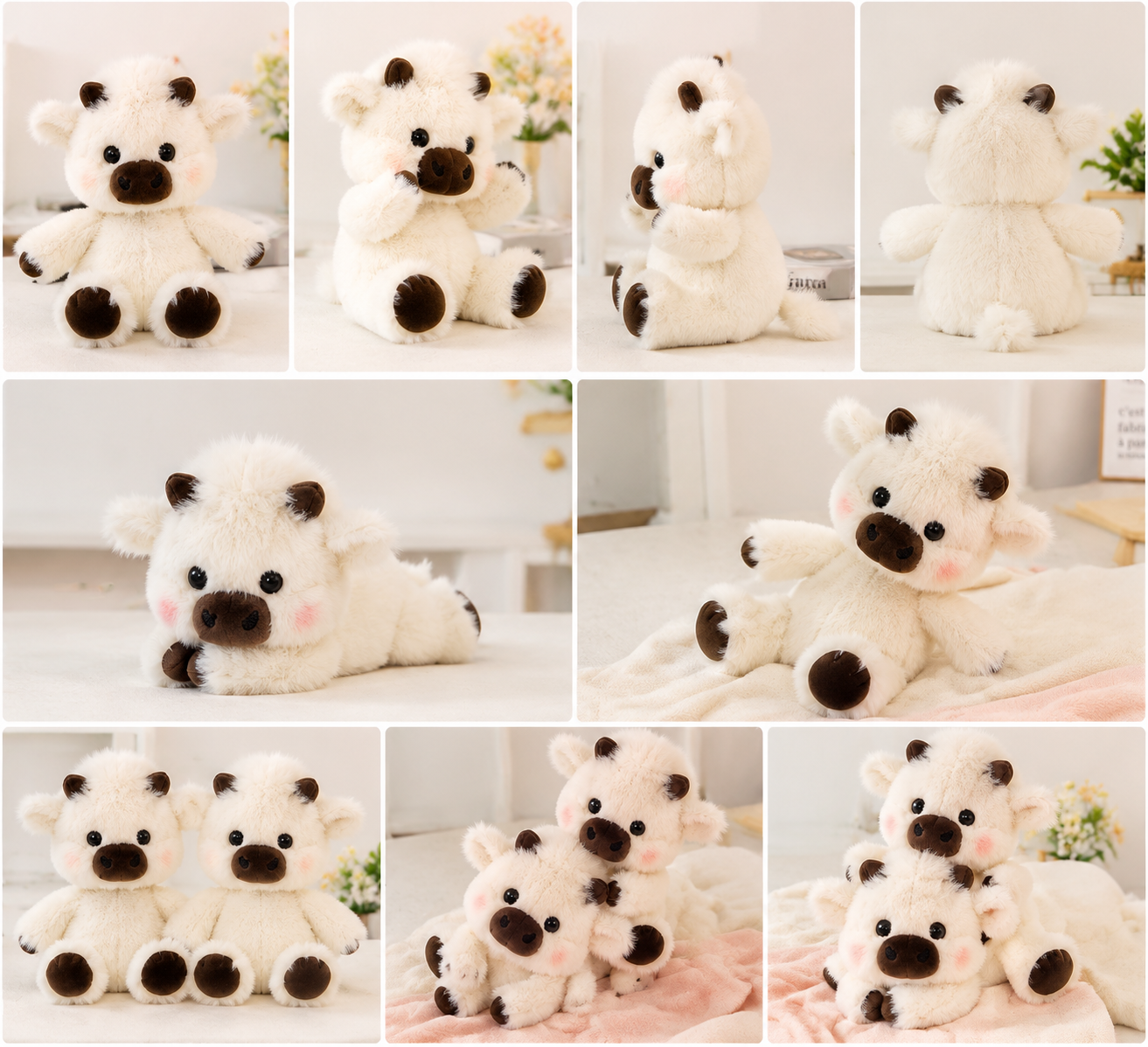 Fluffy White Cow Plush Pillow Toy