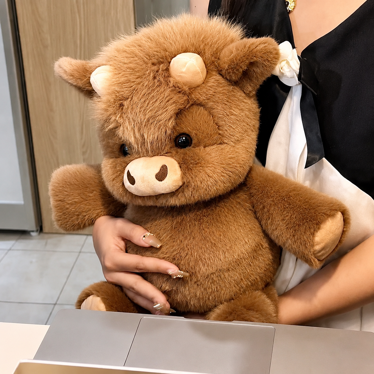 Fluffy White Cow Plush Pillow Toy