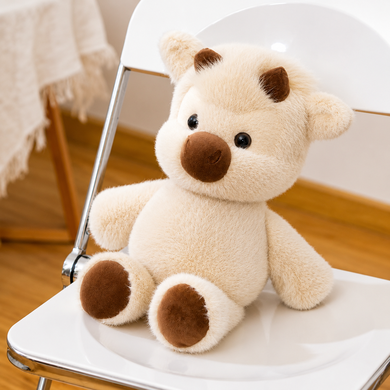 Fluffy White Cow Plush Pillow Toy